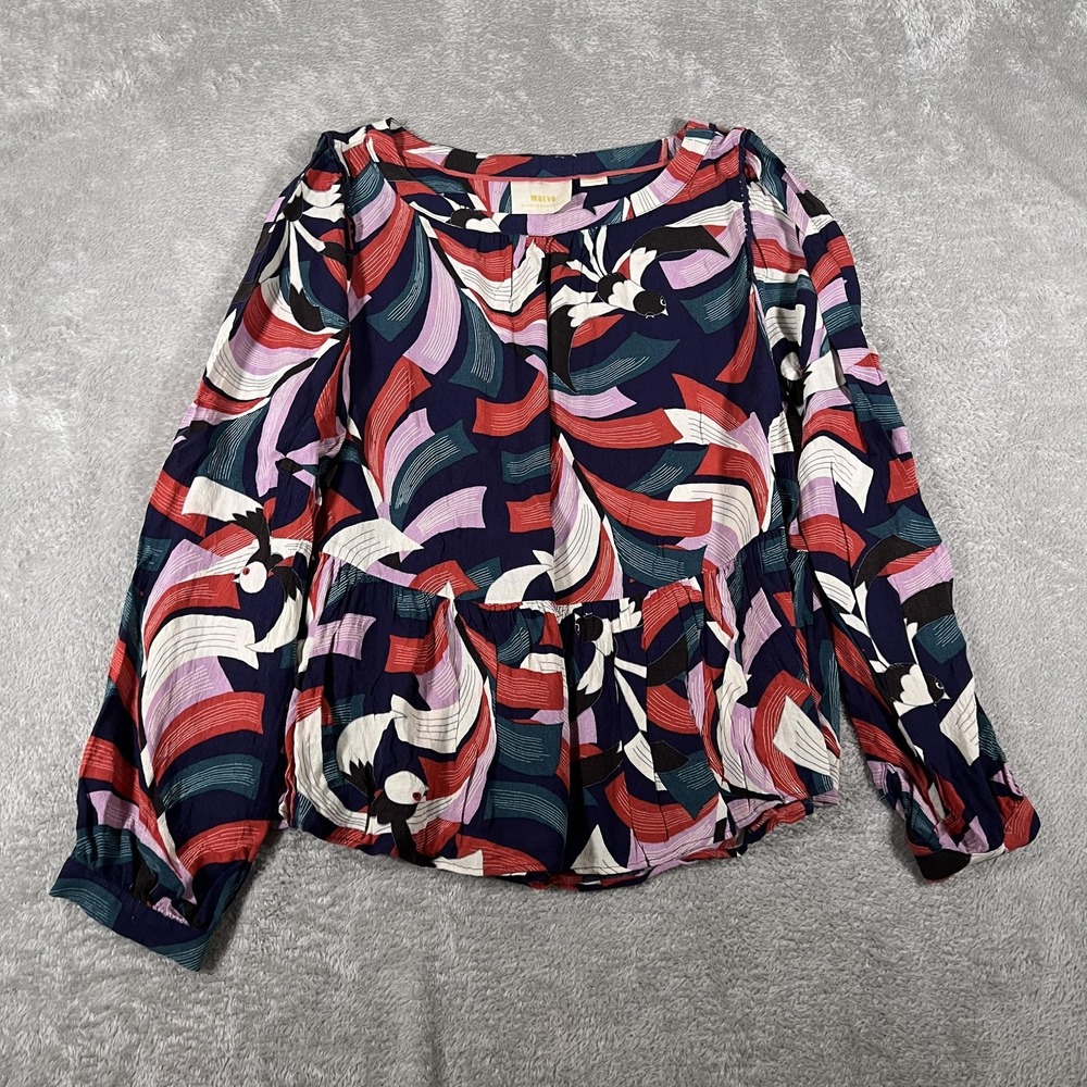 Maeve Anthropologie Blouse Womens Medium‎ Multicolor Cheyenne Peplum Long Sleeve